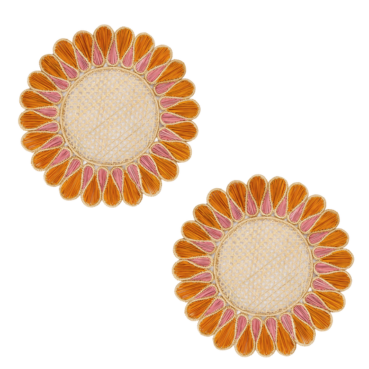 S/2 Drops Placemat - Mustard/Pink