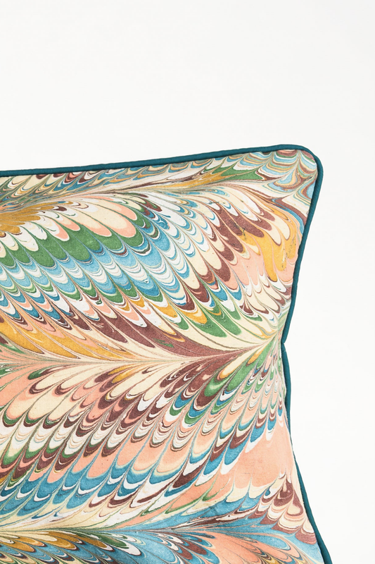 Flatiron Feathers Hand-Marbled Pillow, 14x20