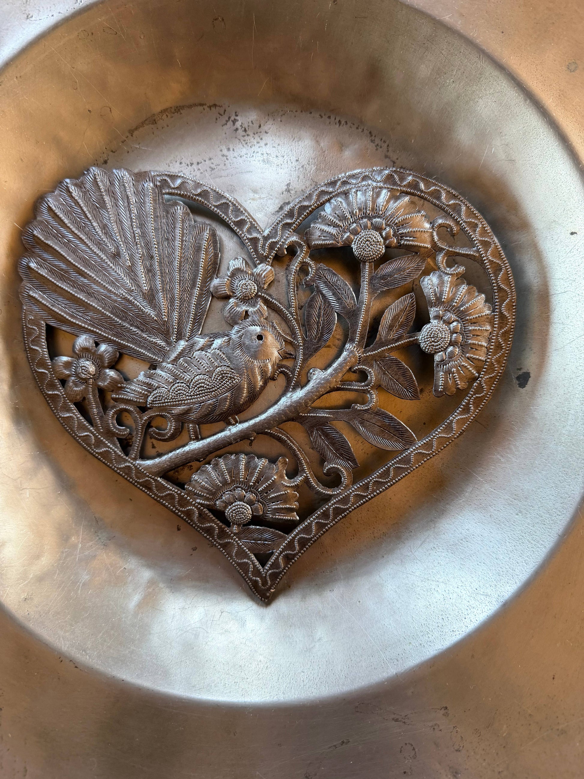 Bird in Heart Haitian Metal Art Wall Decor Fair Trade