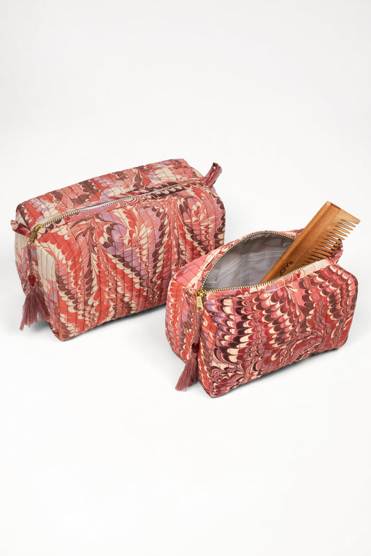 Florentine Pink Hand-Marbled Cosmetic Bag, Set of 2