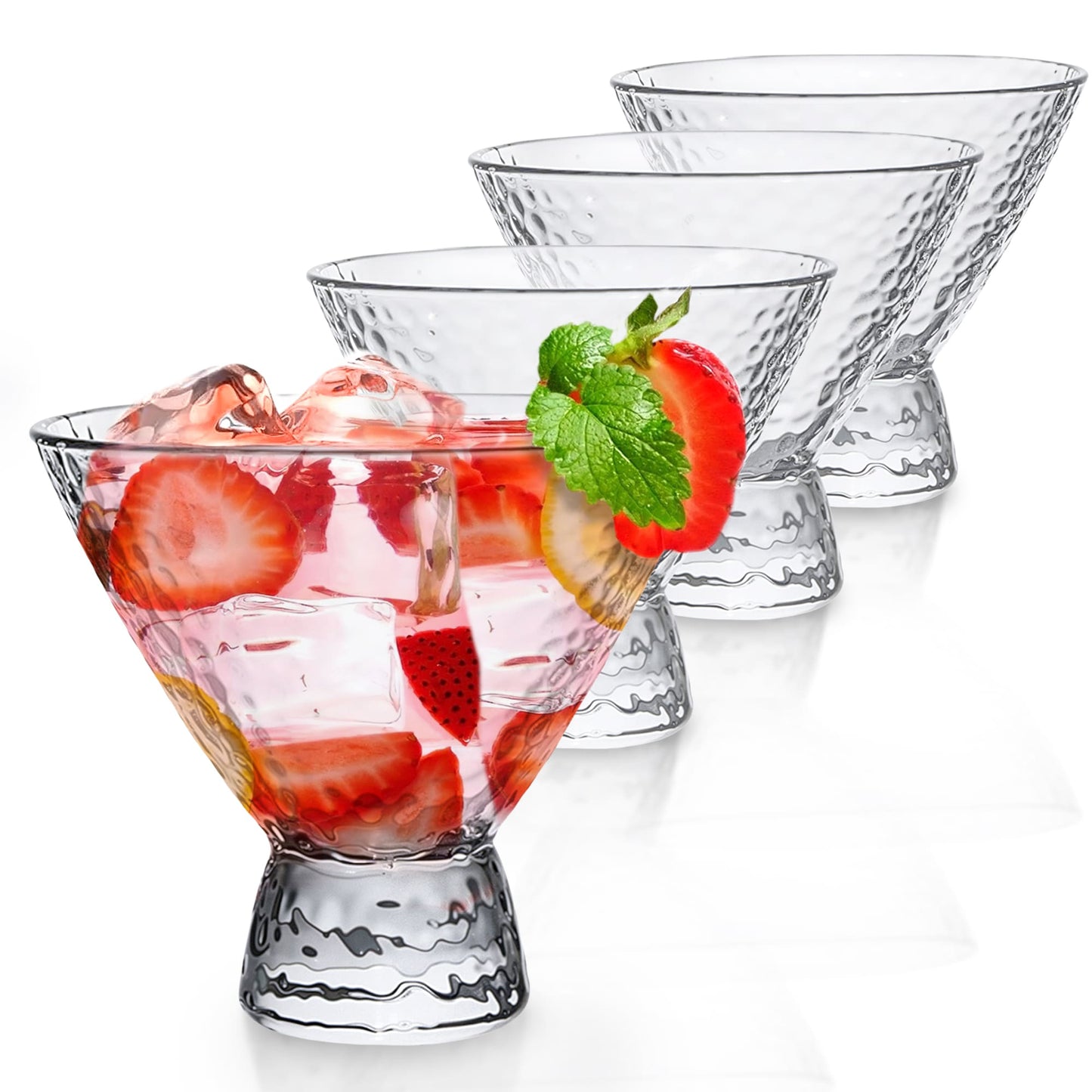 Clear Hammered Cocktail Martini Glasses