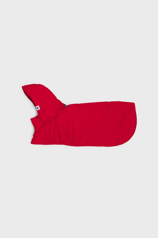 Vivid red vegan dog hoodie with hood made from recycled materials, sleek fitted design. - The New Orchard - Vivid Red / 2XS