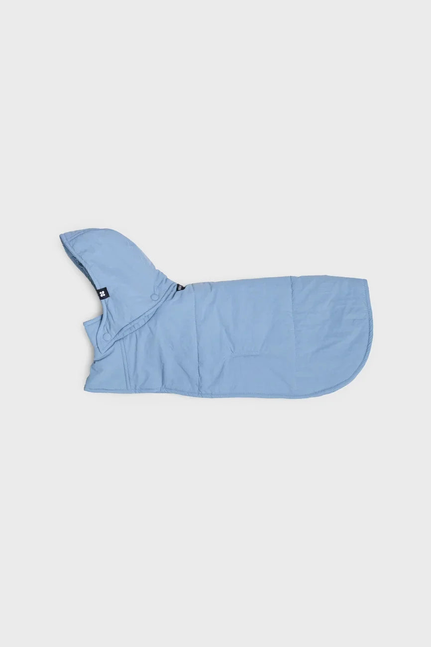 Sky blue vegan dog hoodie made from recycled materials with hood and snap closure. - The New Orchard - Sky Blue / 2XS