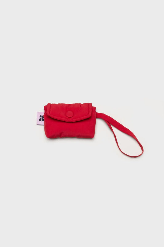 Vivid red vegan snack pouch made from recycled materials with snap closure and wrist strap. - The New Orchard - Vivid Red