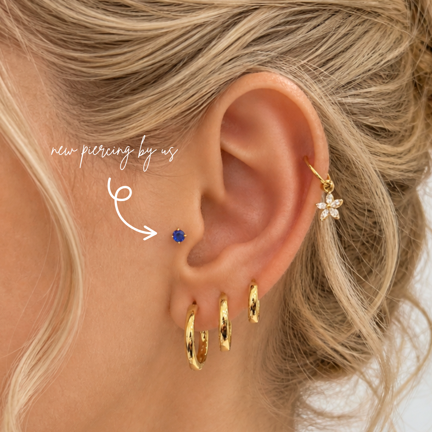 14K Solid Gold 3mm Midnight Blue CZ Threadless Labret Flat Back Earring