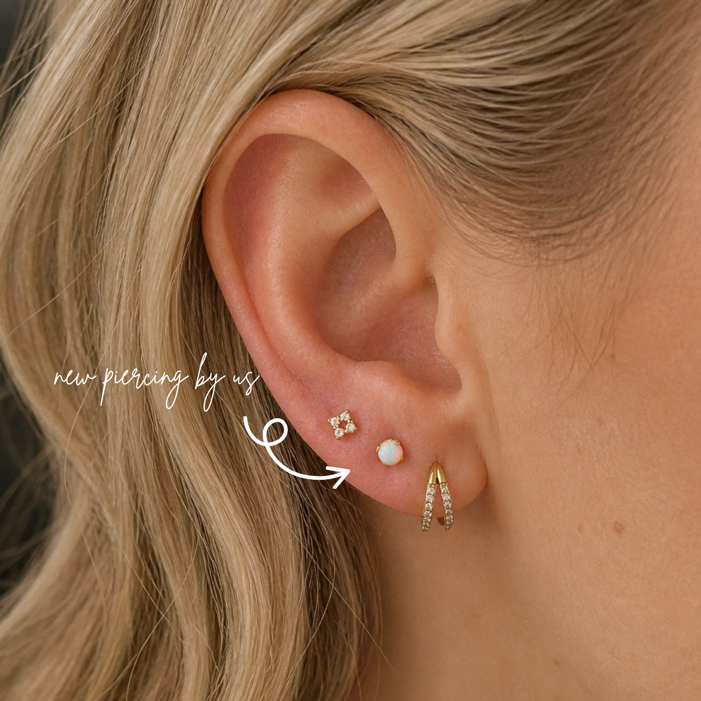 14K Solid Gold 3mm Opal Threadless Labret Flat Back Earring