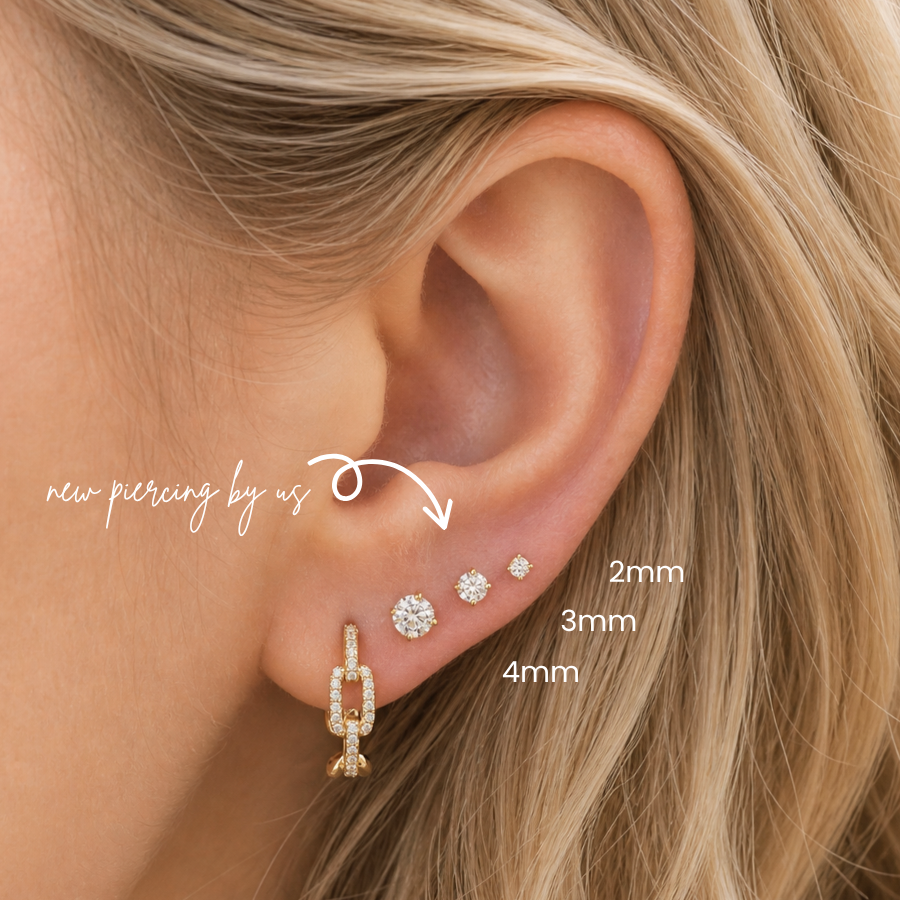 14K Solid Gold 4mm White CZ Threadless Labret Flat Back Earring