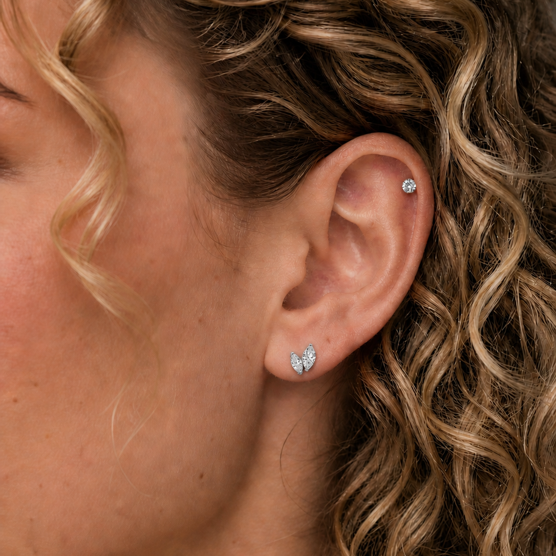 Graduated Double Marquise CZ Threadless Labret Titanium Flat Back Earring