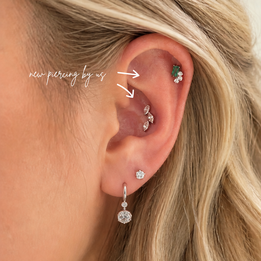 Rectangle Green CZ and Triple CZ Accents Threadless Labret Titanium Flat Back Earring
