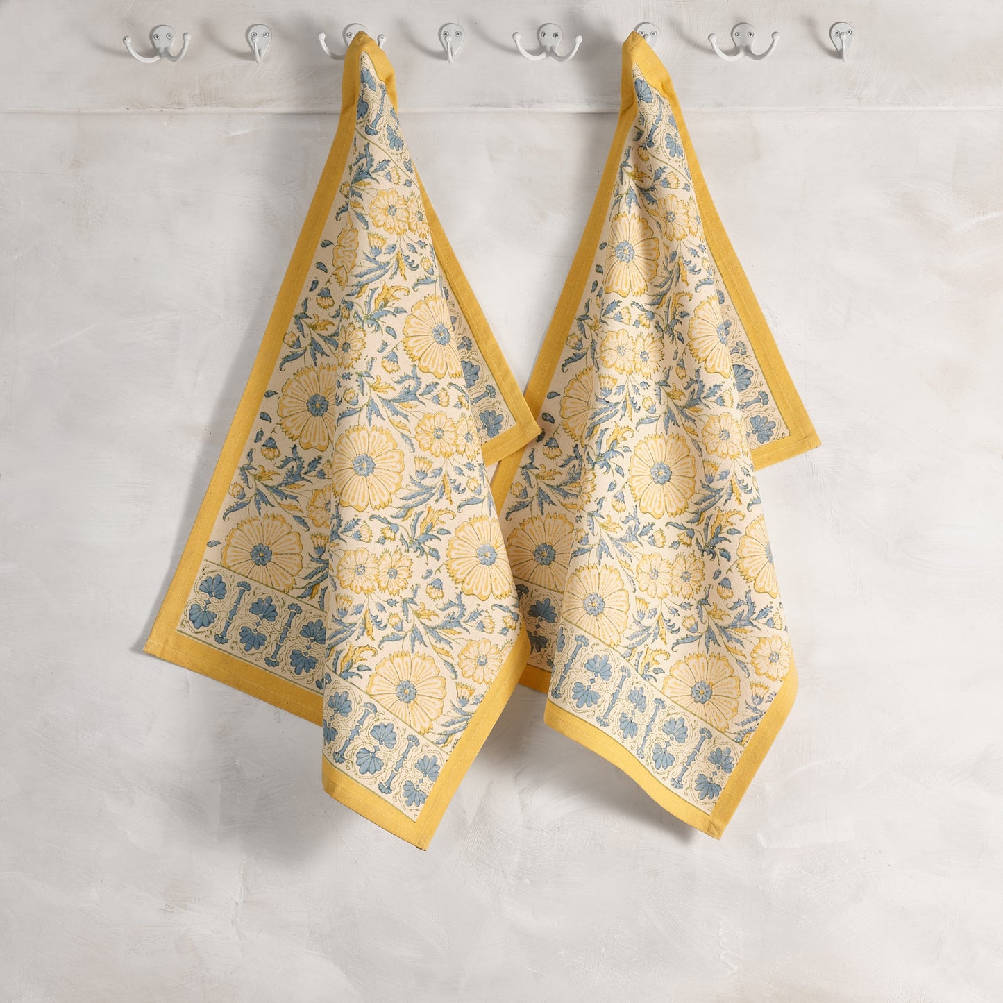Hand Block Printed Cotton Kitchen Towels | 27″ × 19″ | Set of 2 | Fair Trade | STREAMLINE