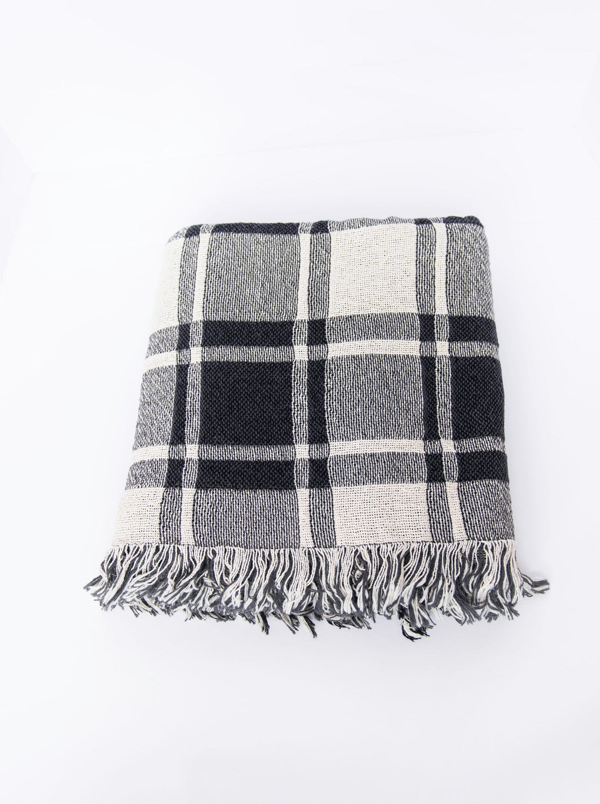 Black and White Plaid Jacquard Woven Throw