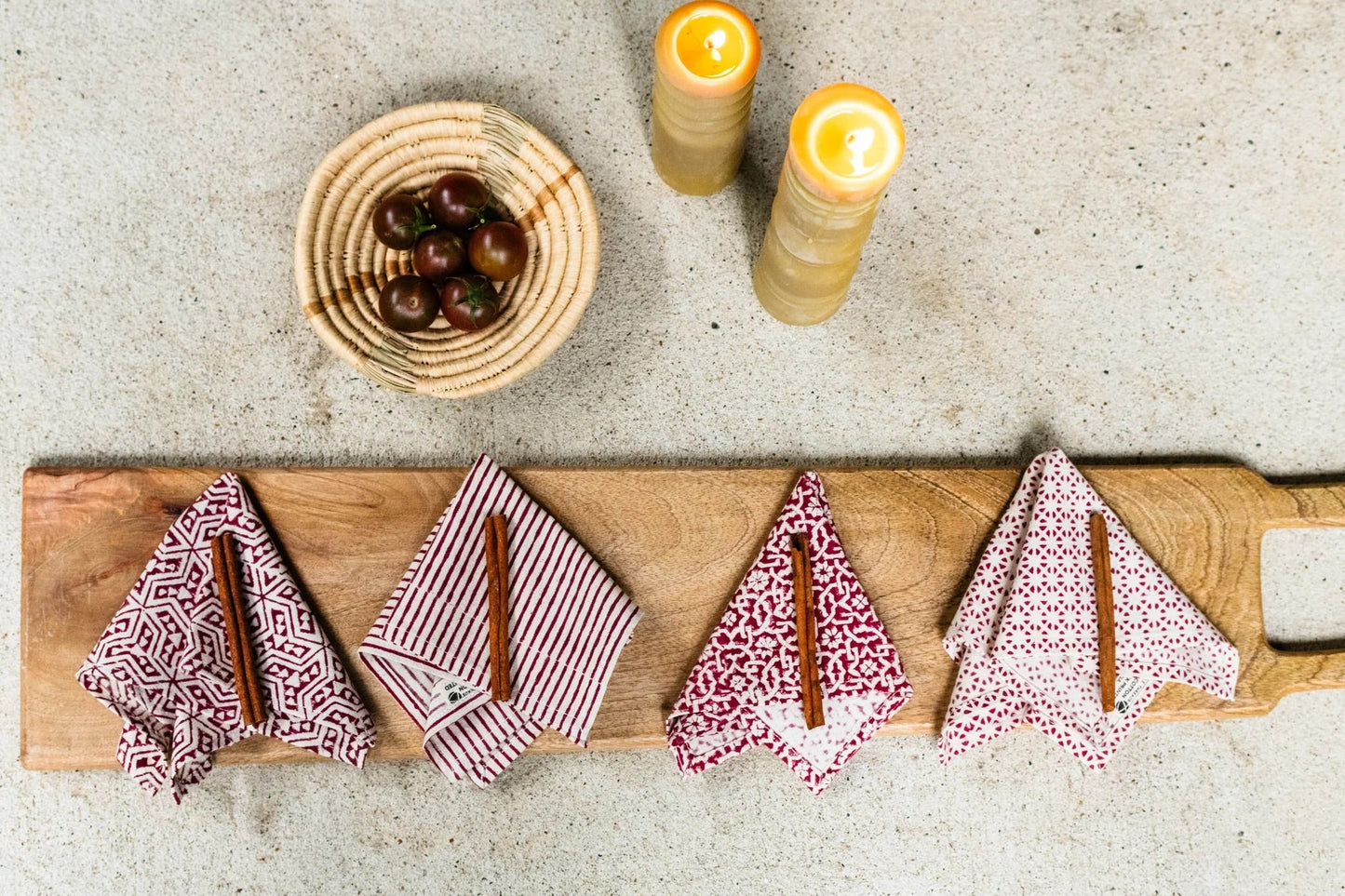 Hand Block Printed Cotton Napkins, Set of 4 | 9"x9" | Fair Trade | Impressions