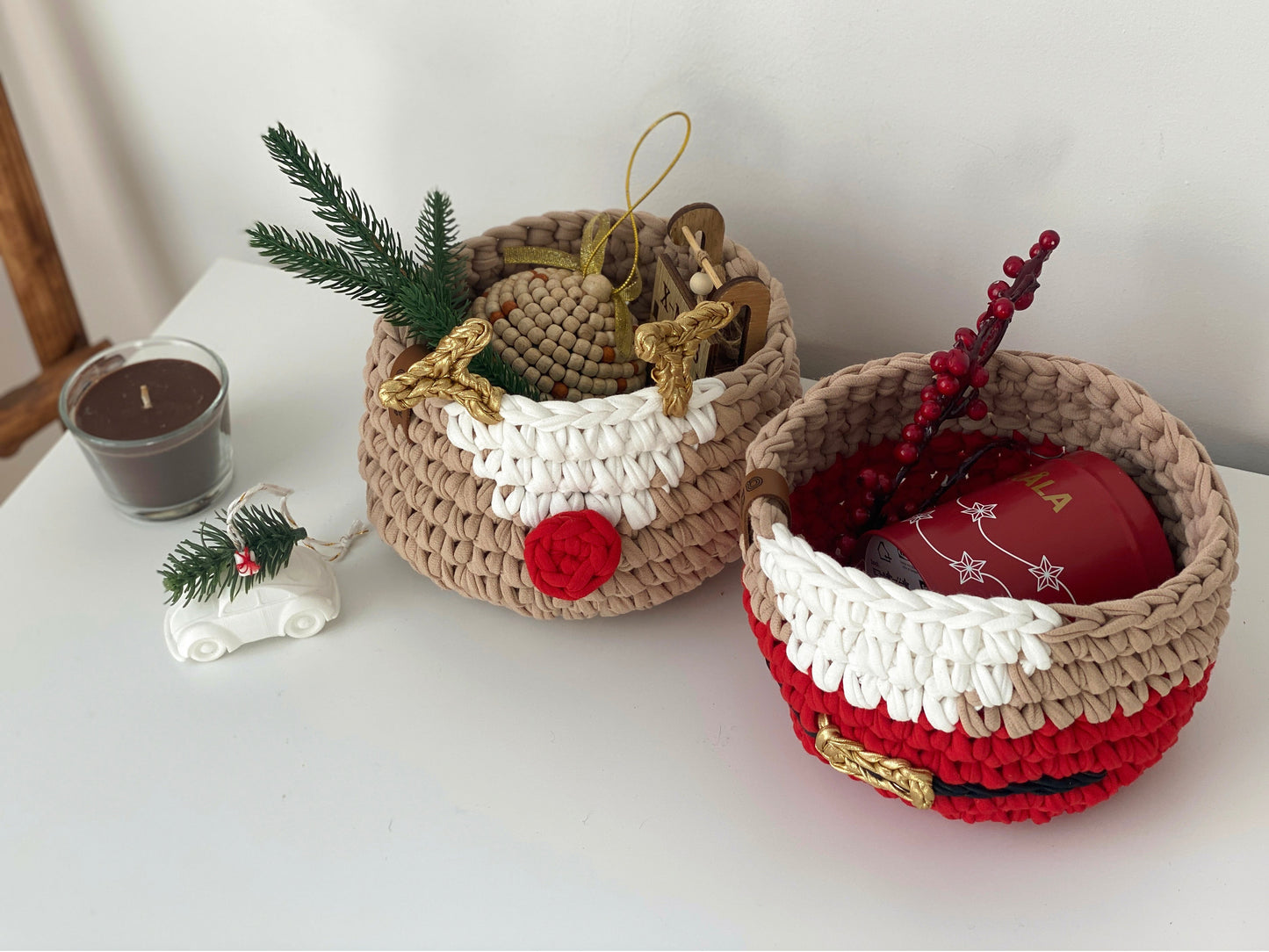 Christmas Deer and Santa Baskets