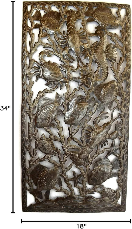 Sea Life Coral Reef Haitian Metal Wall Art 34" x 18"