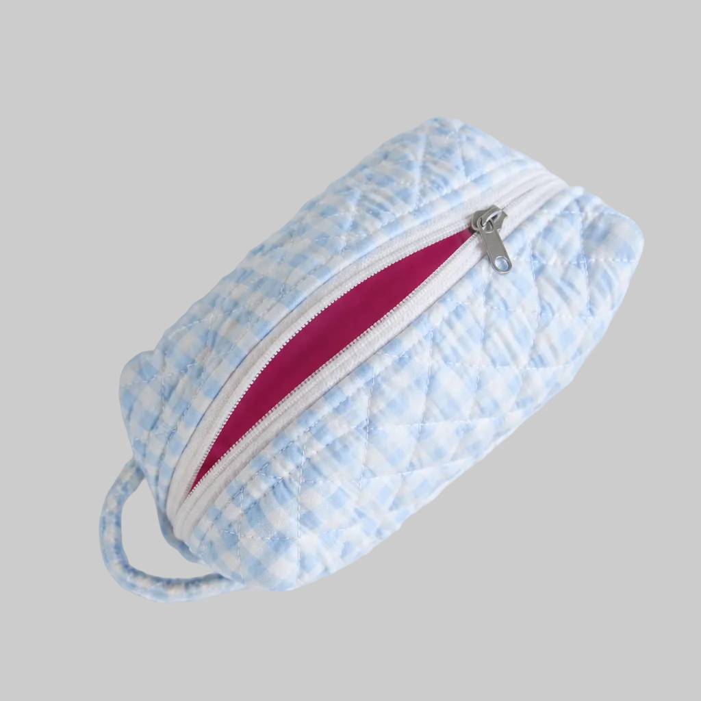 Gingham Blue Make-up Pouch - Small
