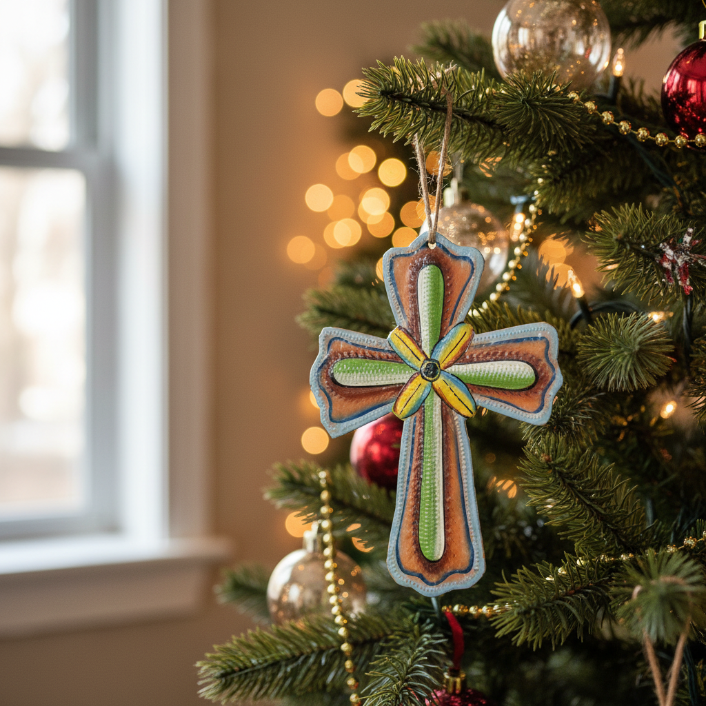 Painted Flower Cross Ornament