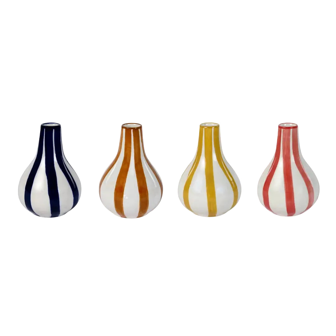 Ceramic Stripe  bud vase, 3.5 x 3.5 x 4.75 Inches-  Blue , Set of 2