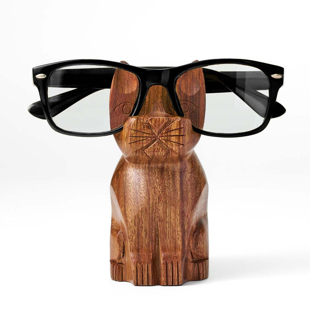 Cat Eyeglass Holder Stand - Hand Carved Wood