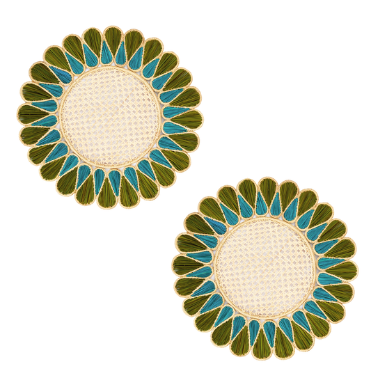 S/2 Drops Placemat - Olive/Aquamarine