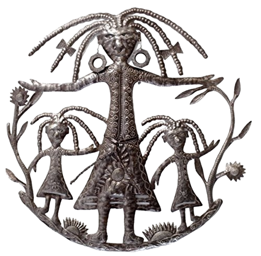 Mother & Daughters in the Garden, Haitian Metal Art