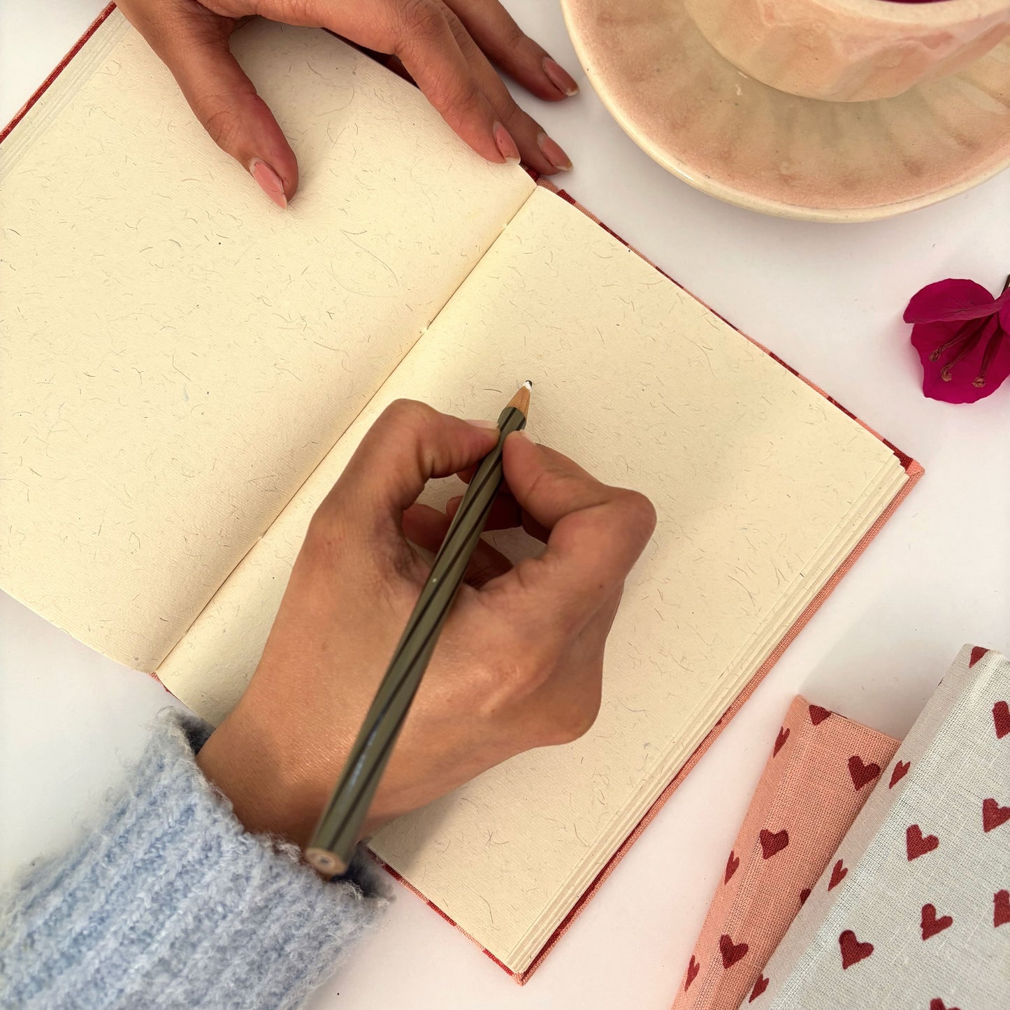 A5 Diary Journal Notebook with Handmade Paper & Rose Print Cover