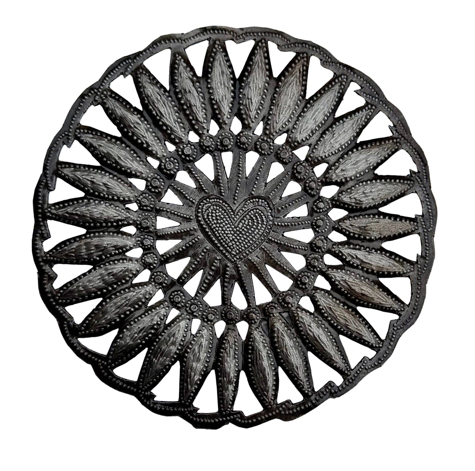 Haitian Metal Floral Heart Wall Art 5x5 Hand Chiseled Recycl