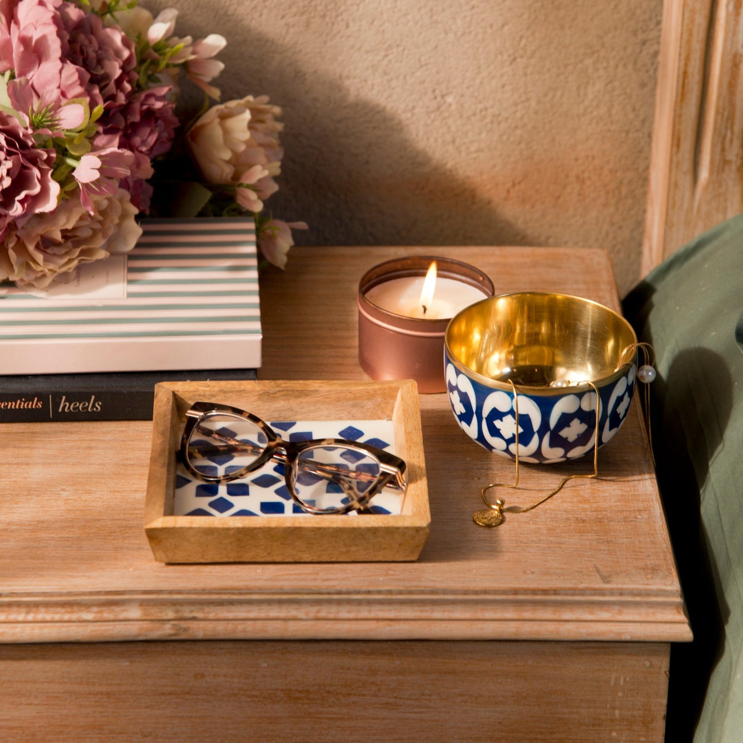 S/2 Lattice Blue Trinket Bowl & Tray Gift Box Set