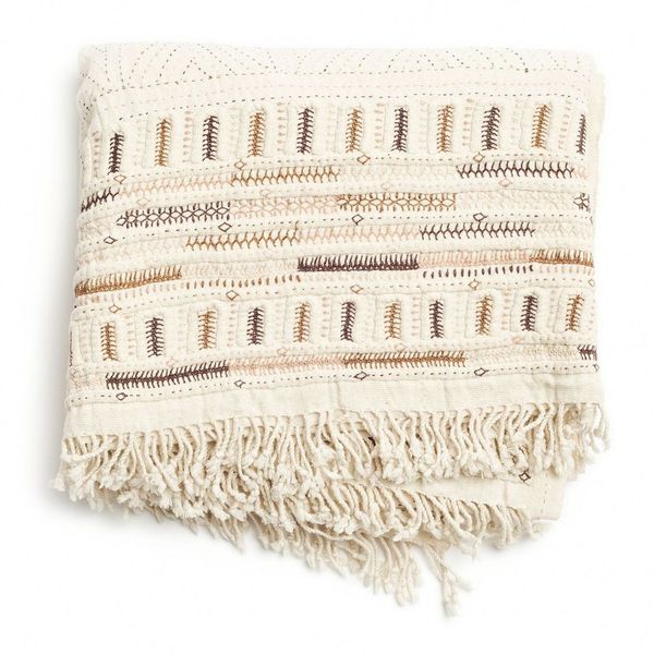 Unah Coral Fully Hand Embroidered Handwoven Organic Cotton Throw