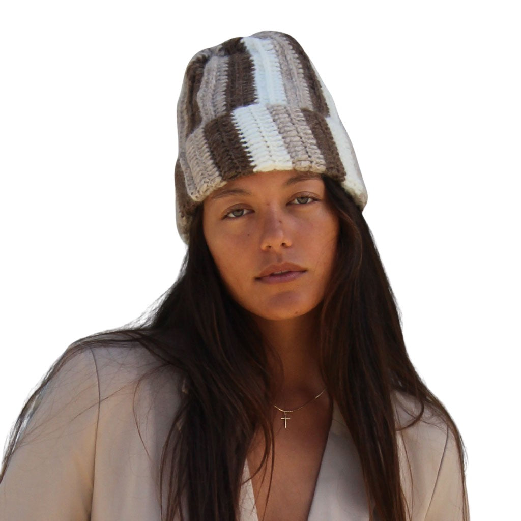 MINGA | Baby Alpaca Beanie - Natural Stripe