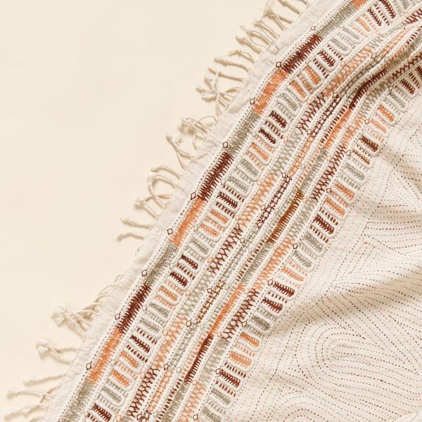 Unah Coral Fully Hand Embroidered Handwoven Organic Cotton Throw