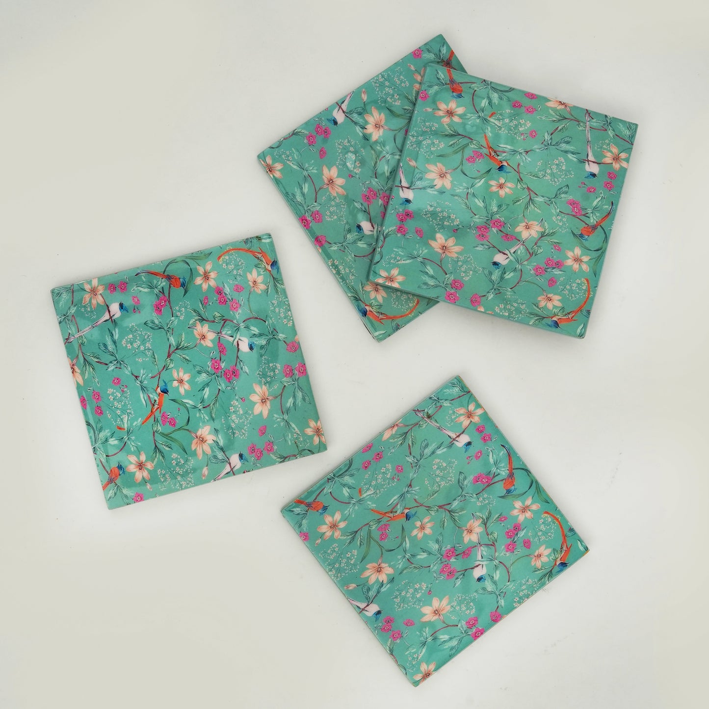 Aqua Flora Enamel Coasters, Set of 4