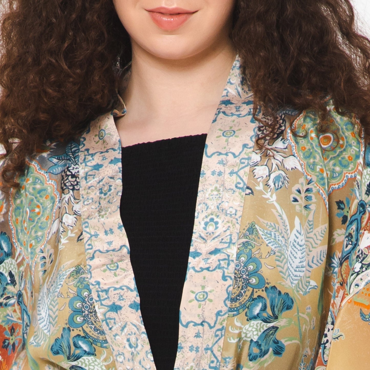 Joyful Kimono with Self-Tie Sash - Cider Olive