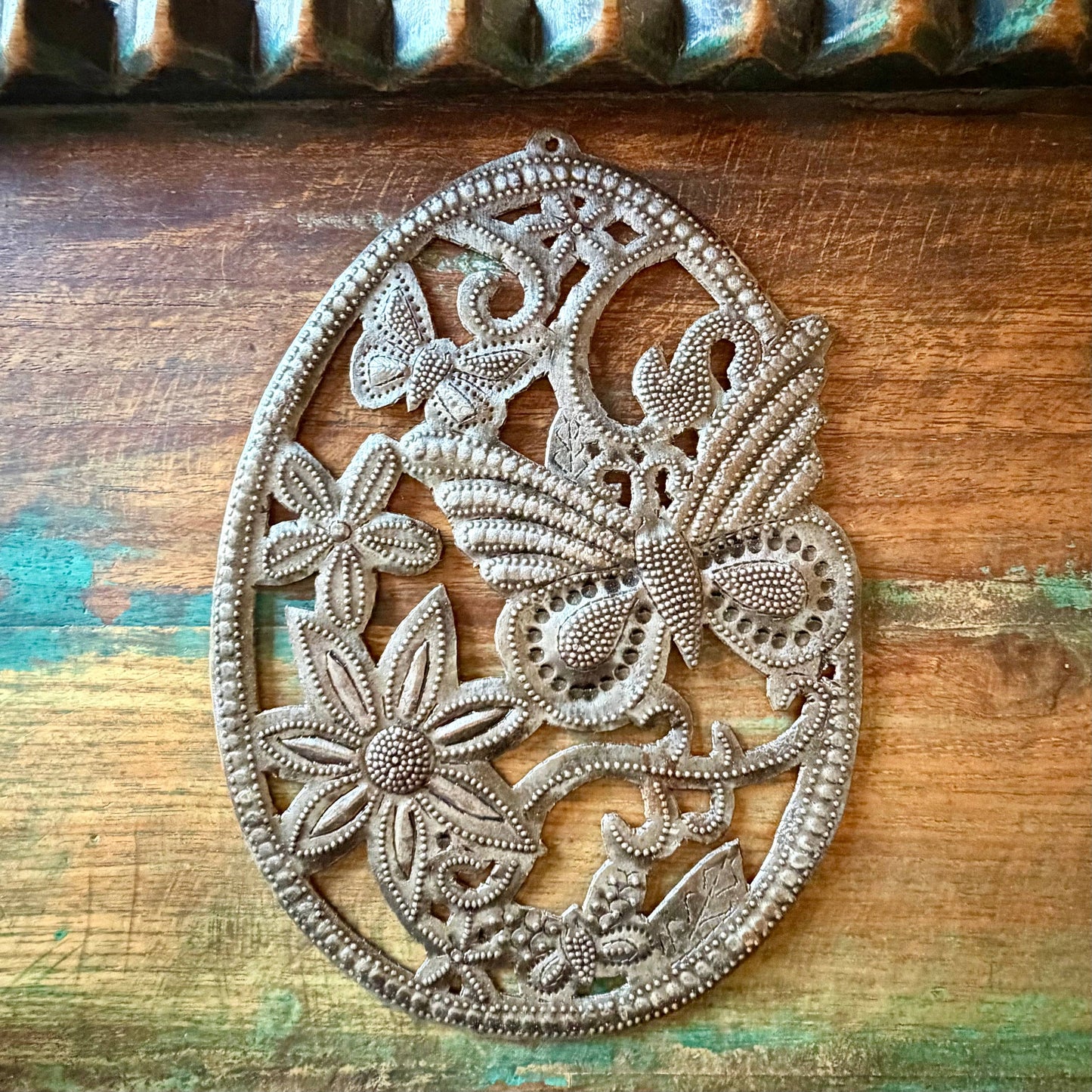 Haitian Metal Butterfly & Flowers Wall Art, Fair Trade