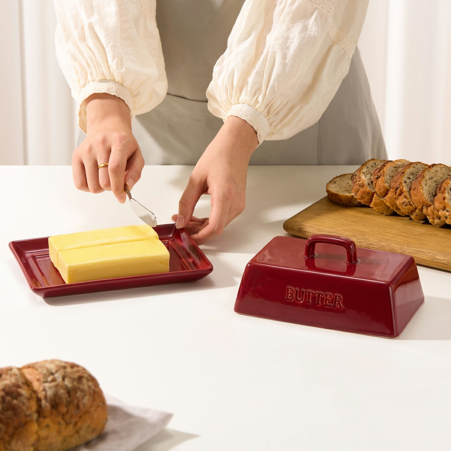 Ceramic Extra Large Butter Dish with Lid, White