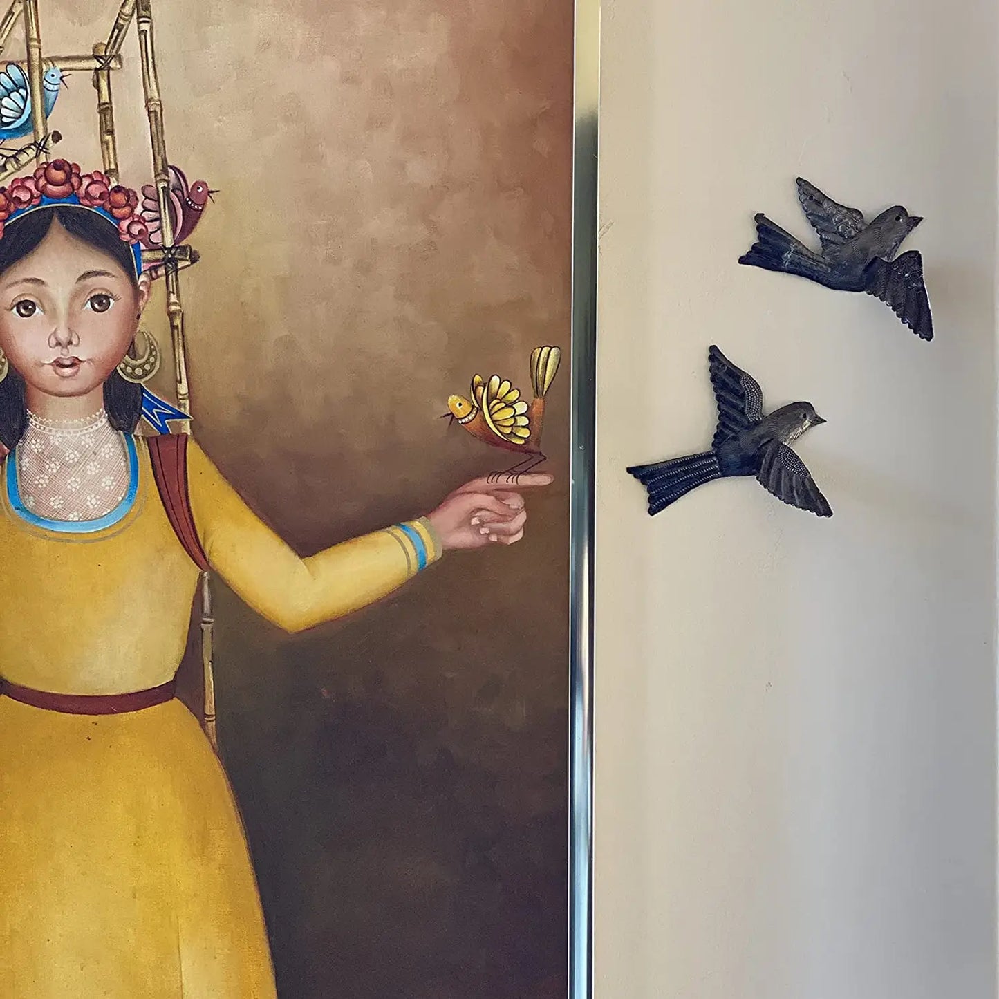 Bird Metal Wall Decor, Set of 5, 3D Wings, Small Hanging Birds 5" x 4.5"