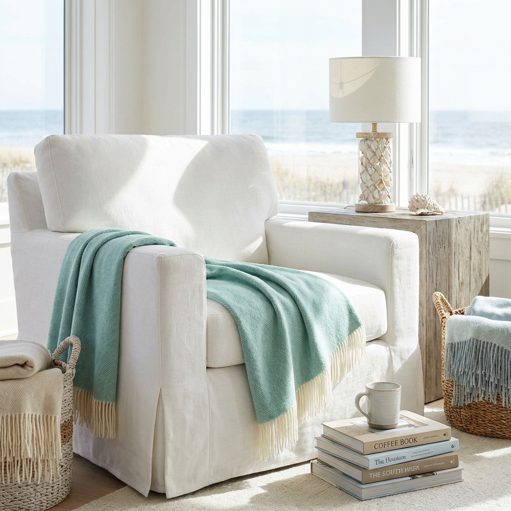 Southampton Home Merino Wool Herringbone Throw - Sea Glass