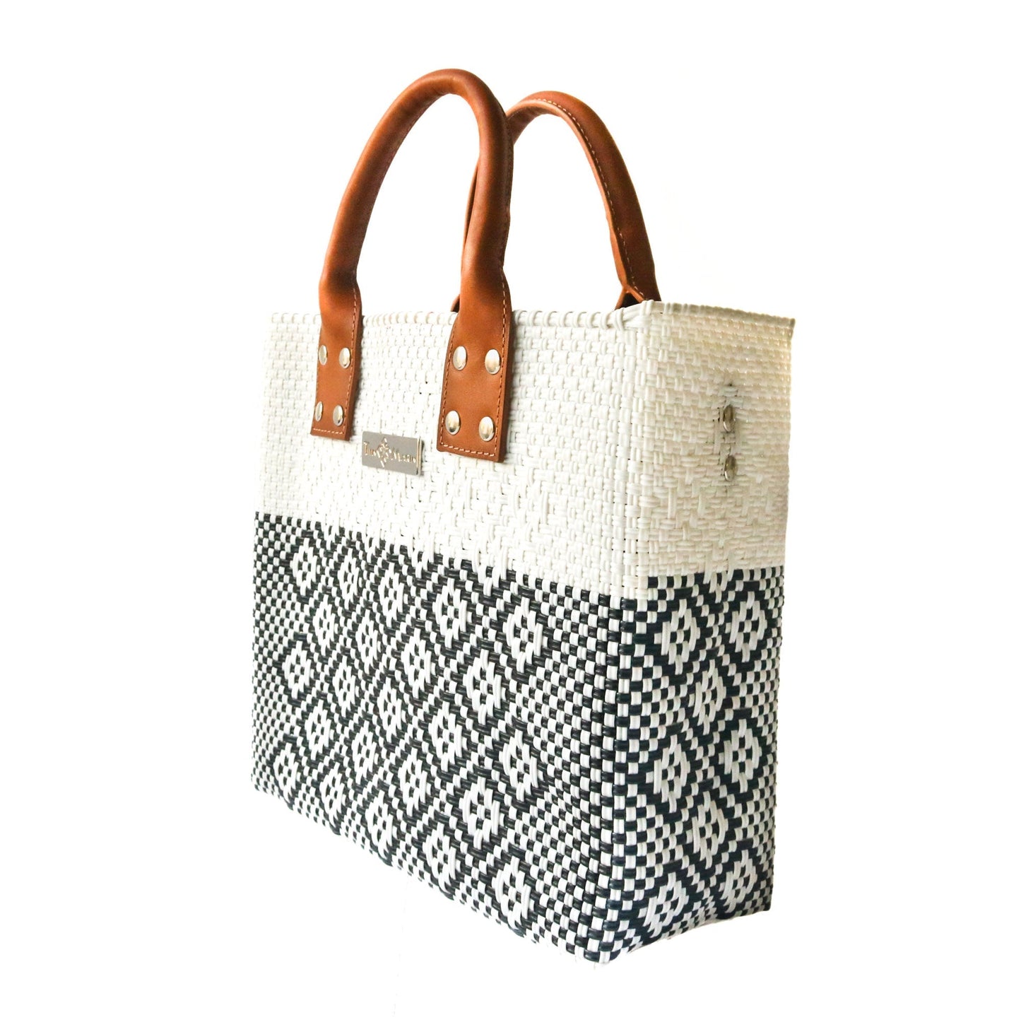 Tin Marin White Large Woven Crossbody Bag with Leather