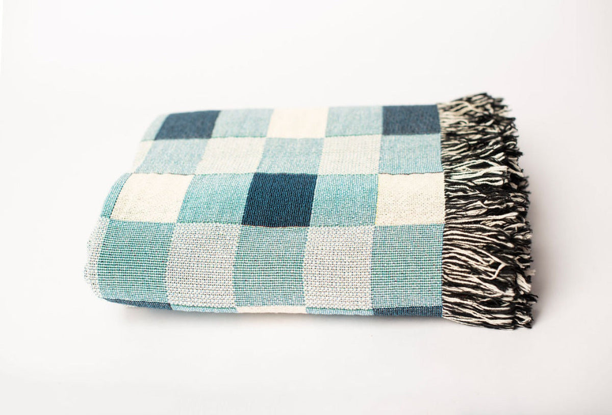 Blue Check Jacquard Woven Throw
