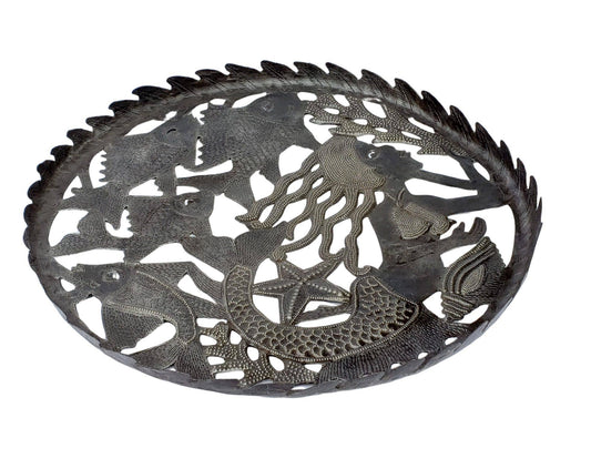 16" Metal Fruit Bowl, Mermaid Design, Nautical Home Decor