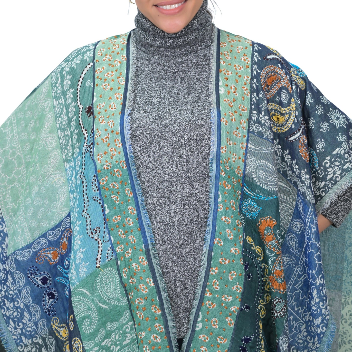 Paloma Multicolor Paisley Poncho - Green