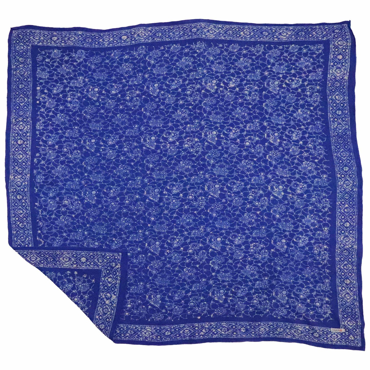 Large 39" Hand Dyed Batik Bandana, 100% Soft Cotton, Boulder, Blue