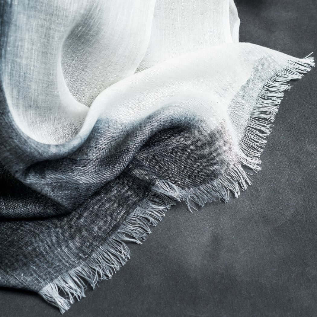 Granite Black White Ombre Linen Silk Handloom Scarf