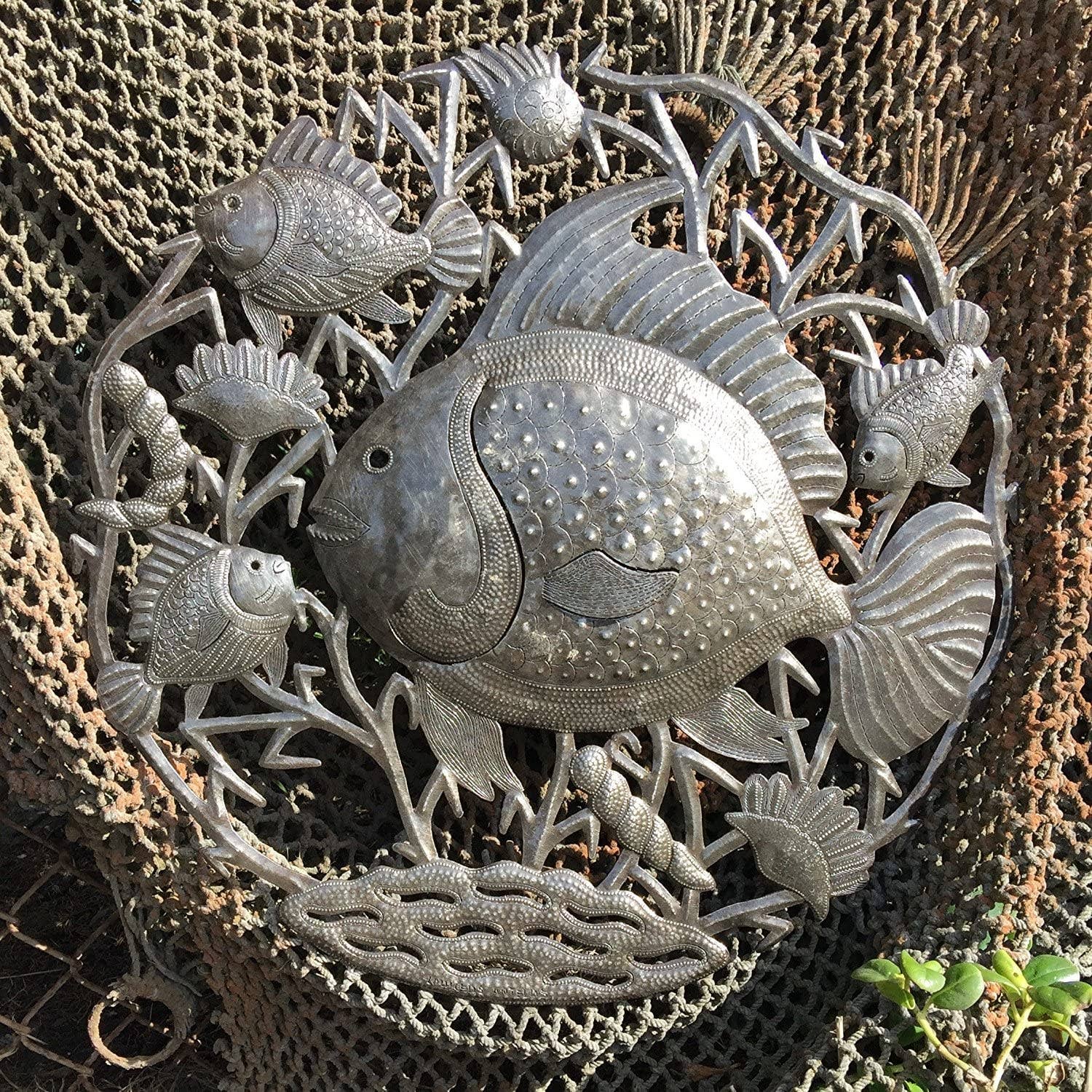 Sea Life Metal Wall Hanging, Fair Trade Recycled 23"