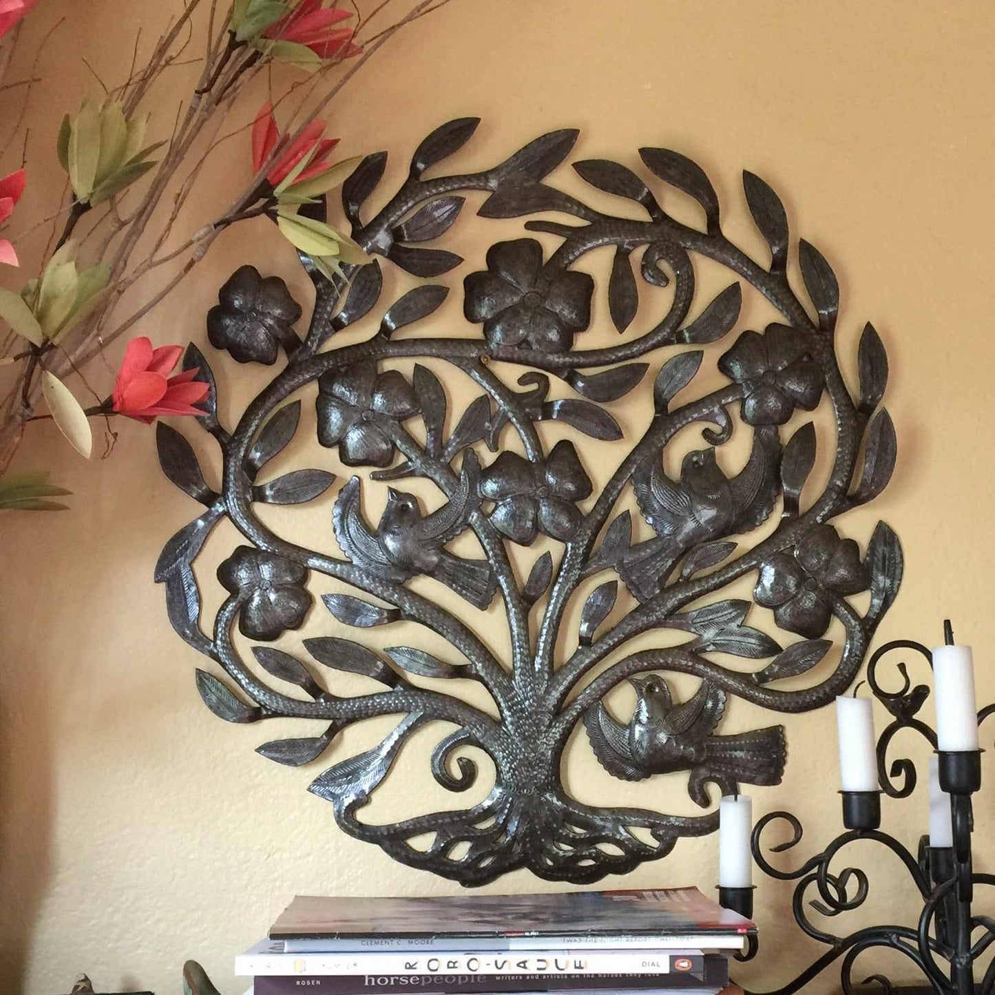 23" Musical Floral Tree of Life Metal Wall Hanging Art Haiti Indoor Outdoor Sculpture