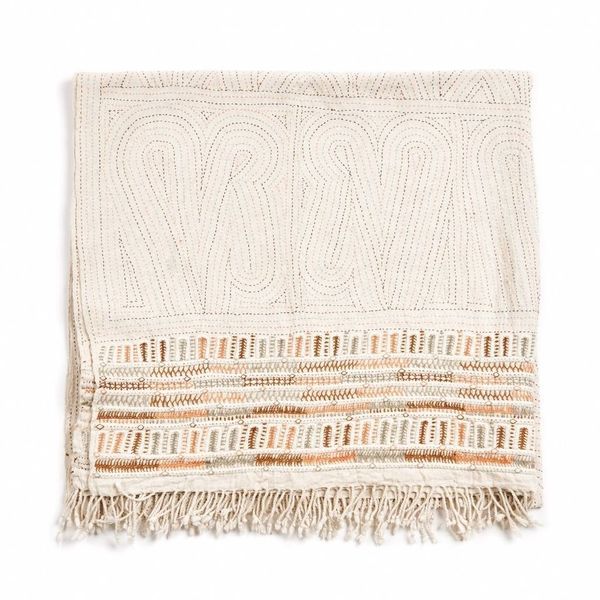 Unah Coral Fully Hand Embroidered Handwoven Organic Cotton Throw