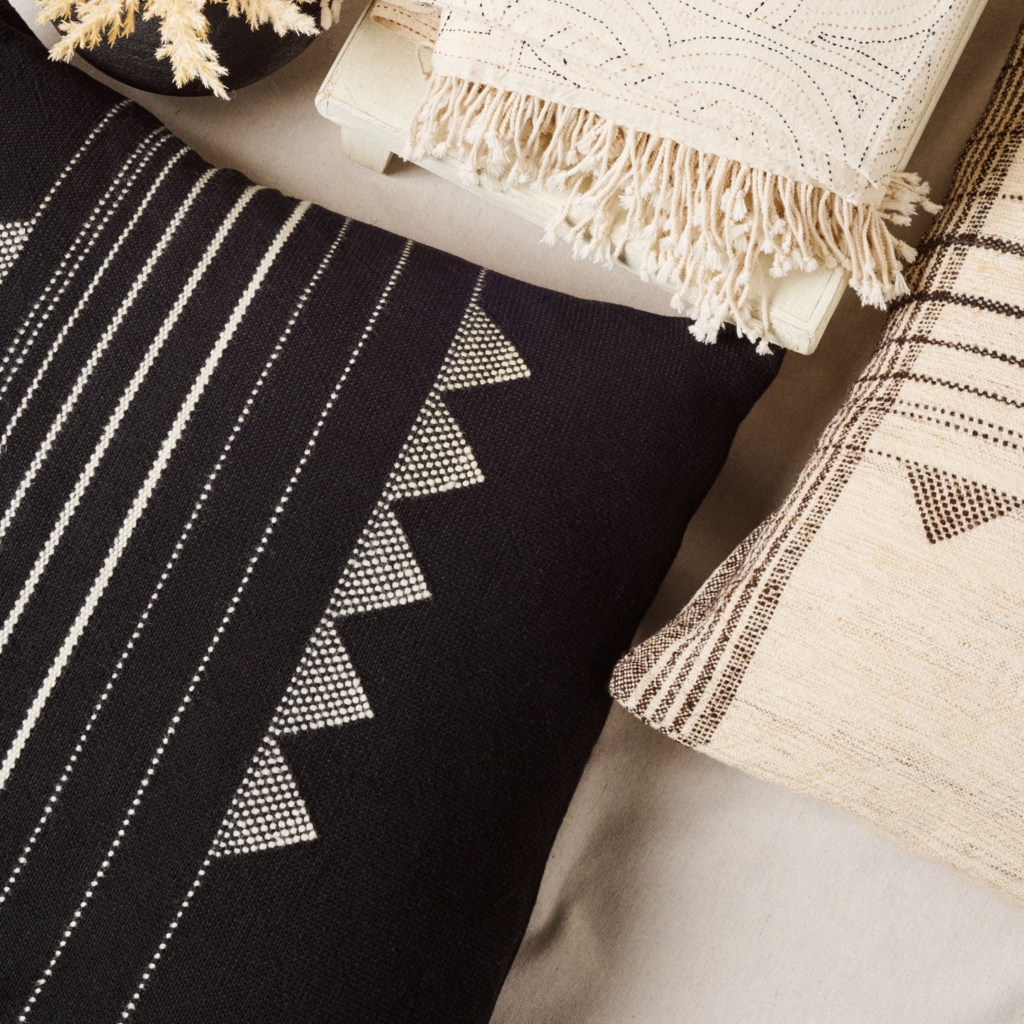Kora Black Large Handloom Artisanal Pillow Cover