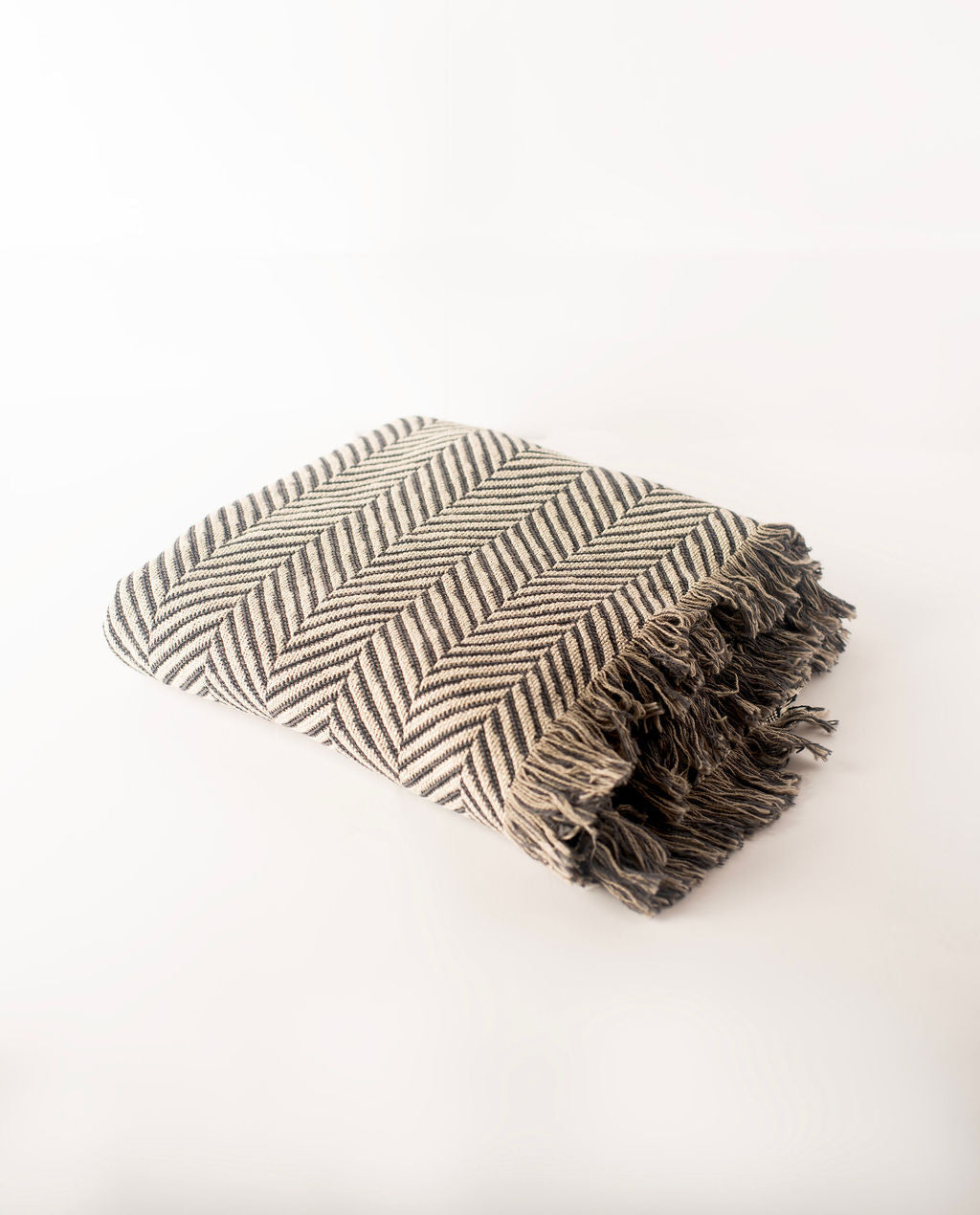 Neutral Herringbone Jacquard Woven Throw