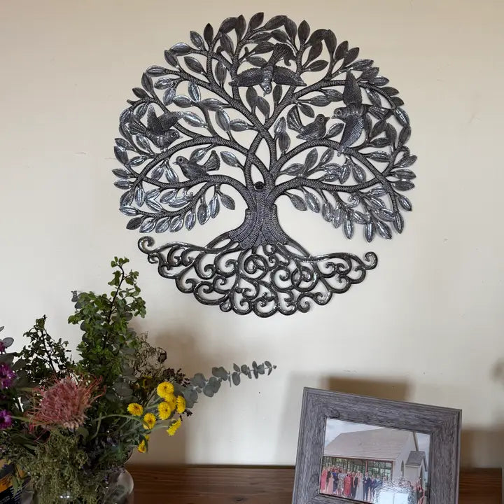 Haitian Metal Tree of Life Birds Wall Art 23 Hand Chiseled 