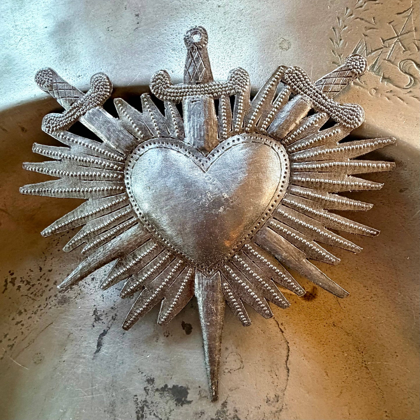 Sacred Heart Wall Art Haitian Metal Sculpture Crossed Swords