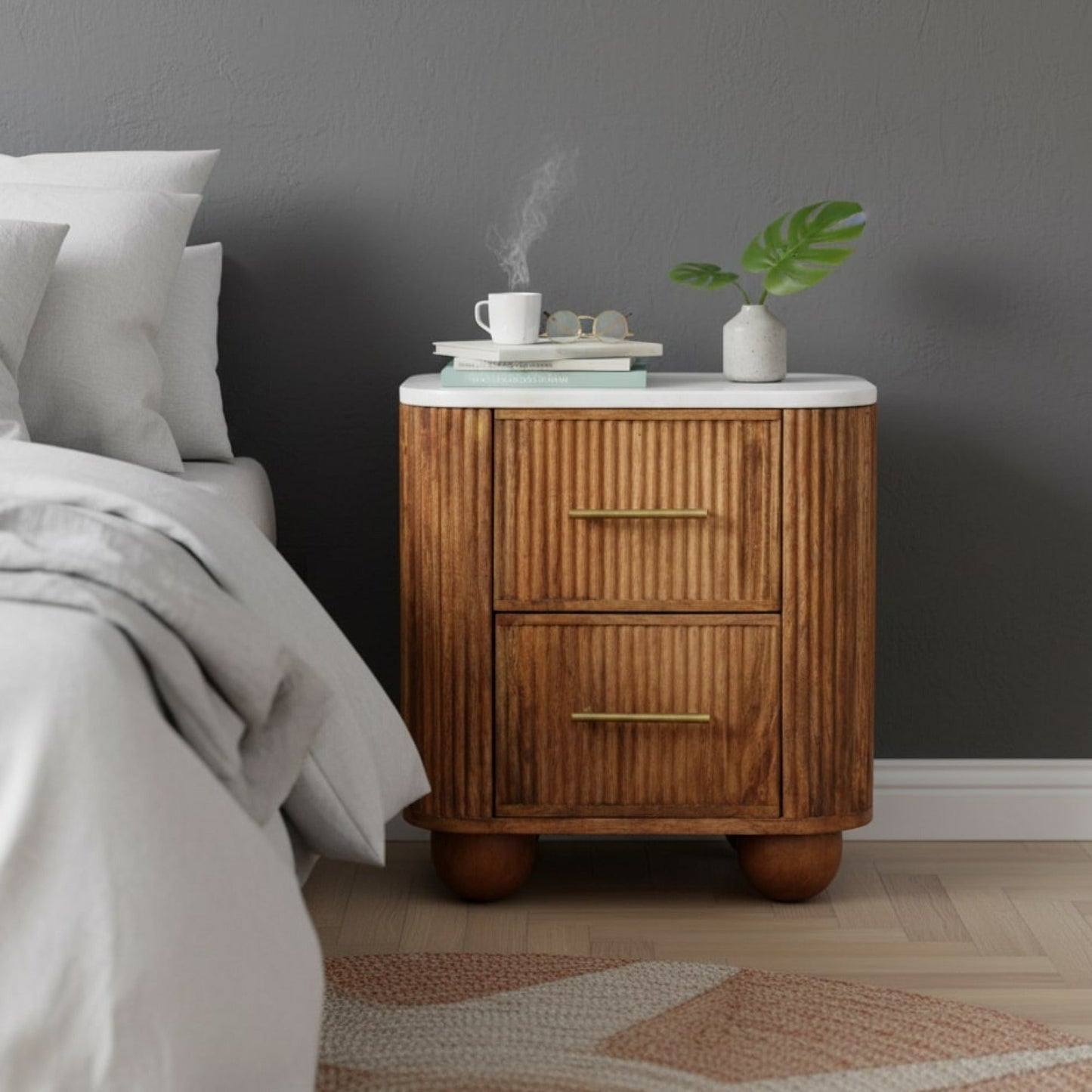 Artisan Furniture Solid Wood Aurora Marble Bedside